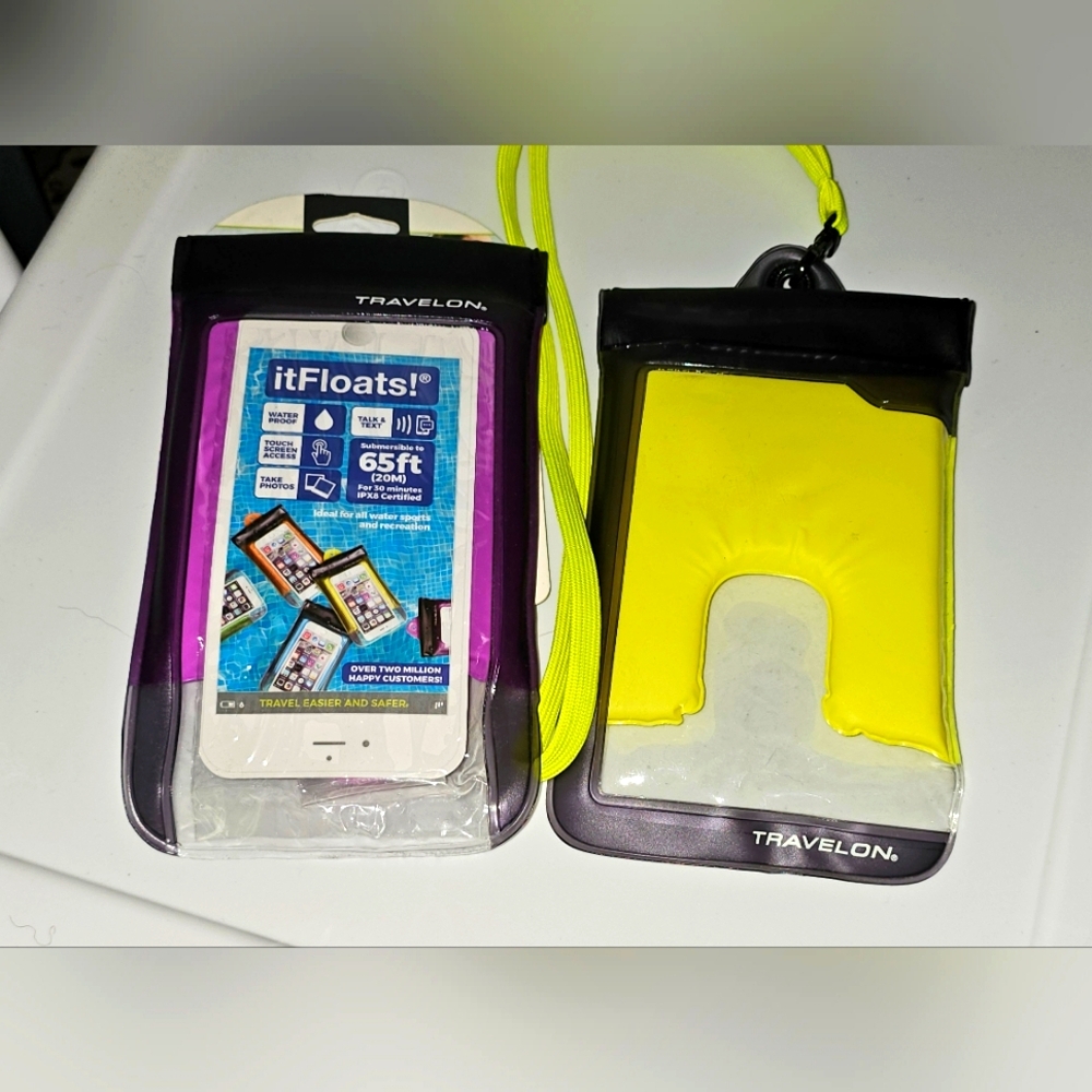 Bundle of 2: Travelon Waterproof Smart Phone Pouches ~ Yellow, Purple
